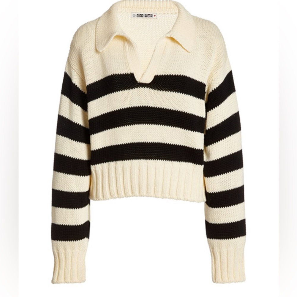Sincerely Jules Black and Tan Striped  Sweater Size Medium NWOT